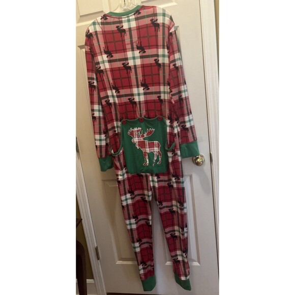 Fammy Jammie Sz L Unisex 1 Pc Holiday Pajamas Red Plaid Moose Christmas Winter - Picture 4 of 5